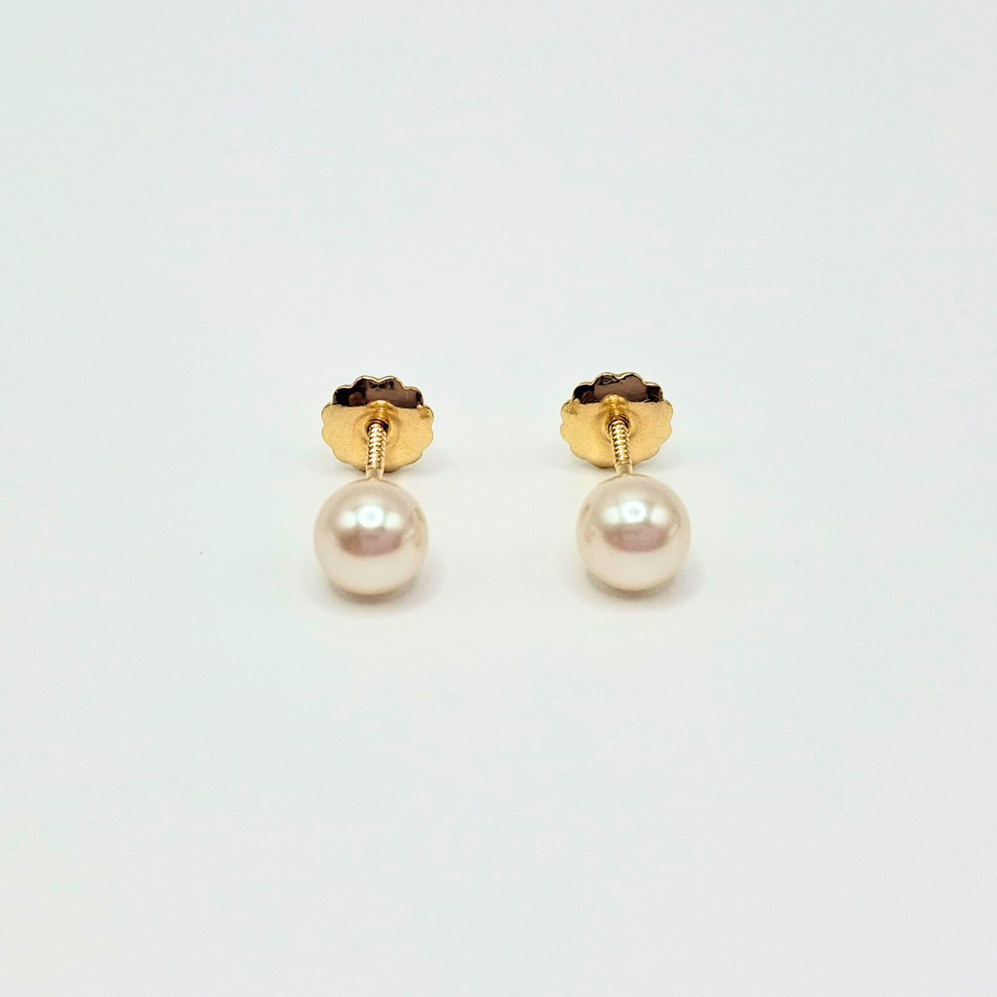 Aros perla, tope rosca de oro18k