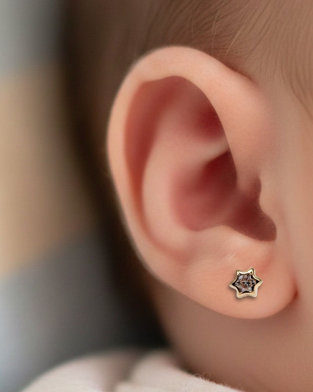 Aros abridores para bebé y niña, modelo estrella, oro 18k