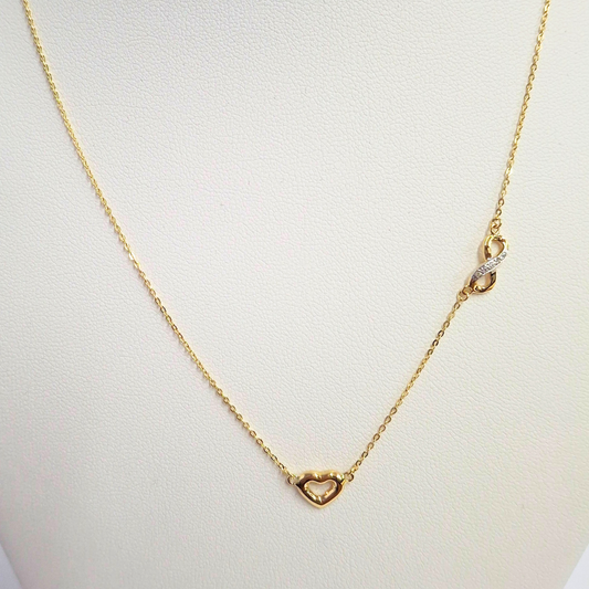 Collar oro italiano 18k, infinito y corazón