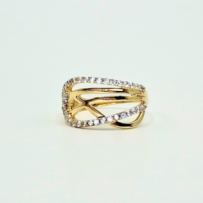 Anillo entrelazado infinito con circones, oro 18k