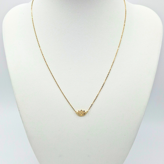 Collar modelo Flor de loto oro 18k, cadena forzatina 40 cm