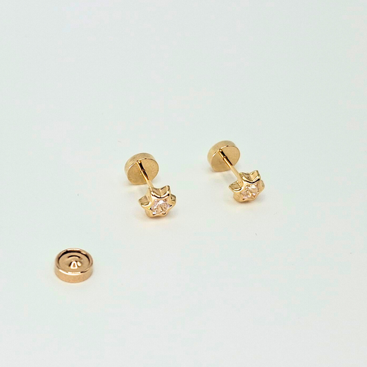 Aros abridores para bebé y niña, modelo estrella, oro 18k