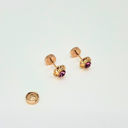 Aros abridores para bebé y niña laminados en oro de 20k modelo piedra de circón M