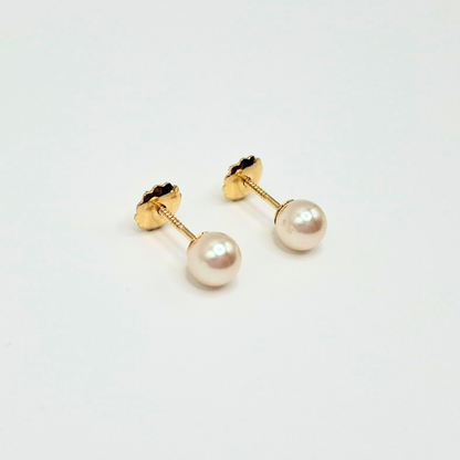 Aros perla, tope rosca de oro18k