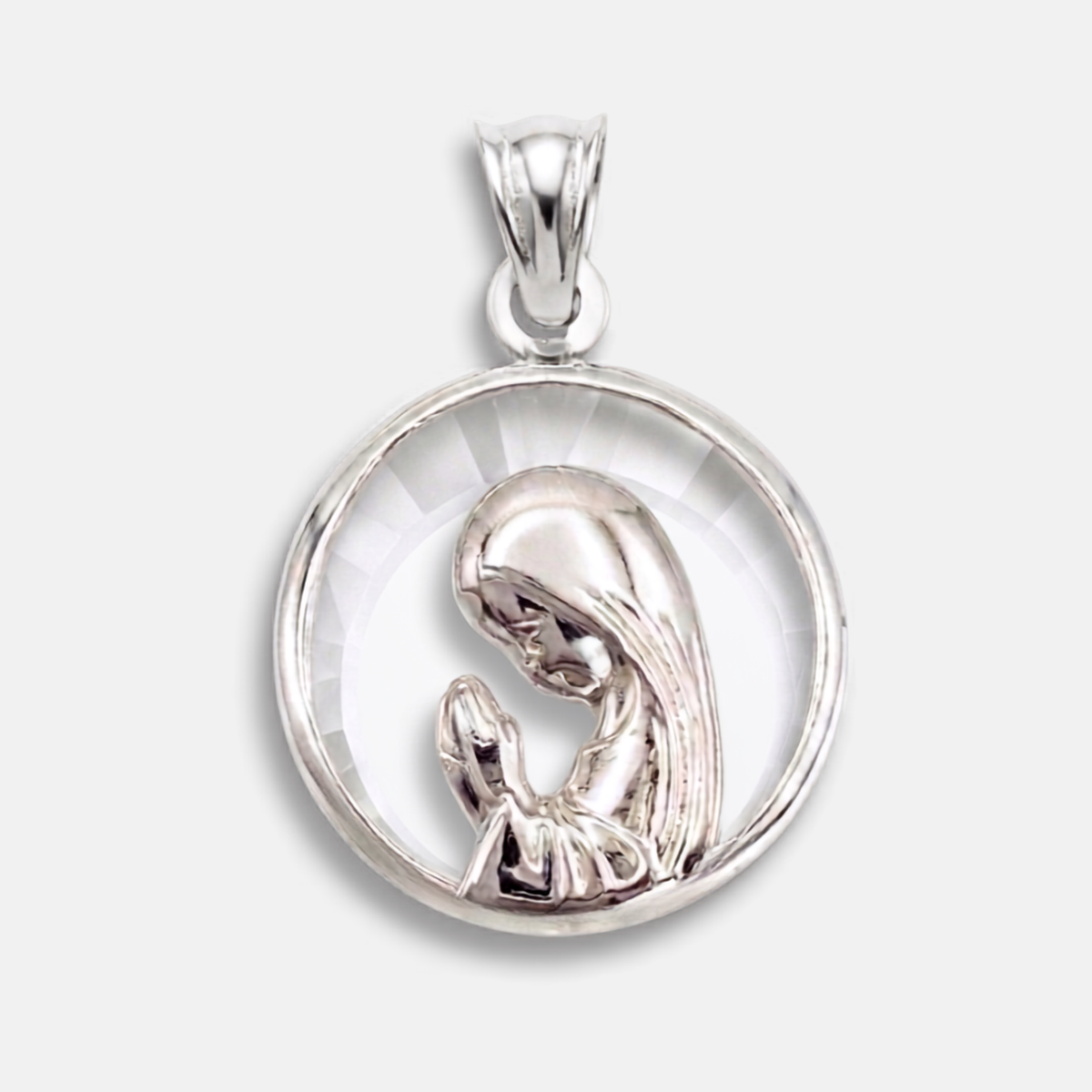 Medalla de Virgen Niña, Cristal y Plata circular