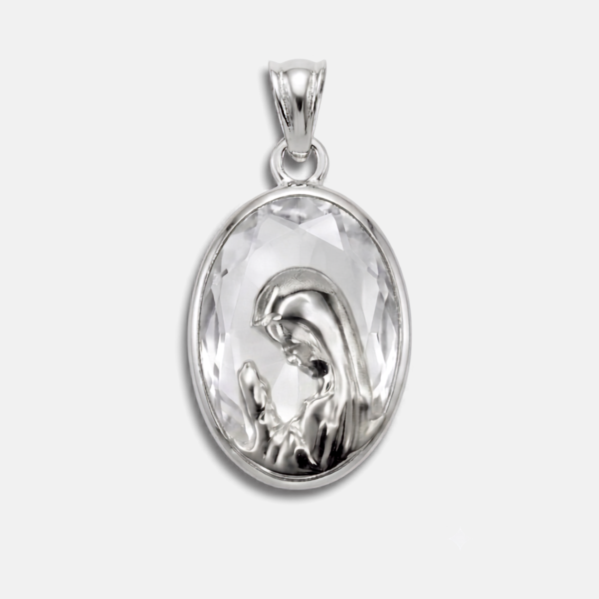 Medalla de Virgen Niña, Cristal y Plata circular