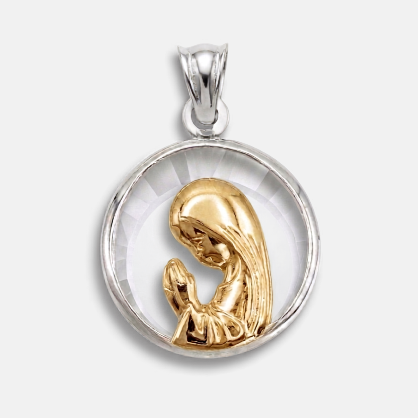 Medalla Virgen Niña, Oro 18K, Plata y Cristal