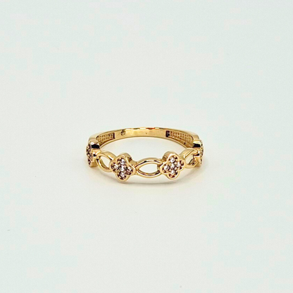 Anillo flores de circones, oro 18k