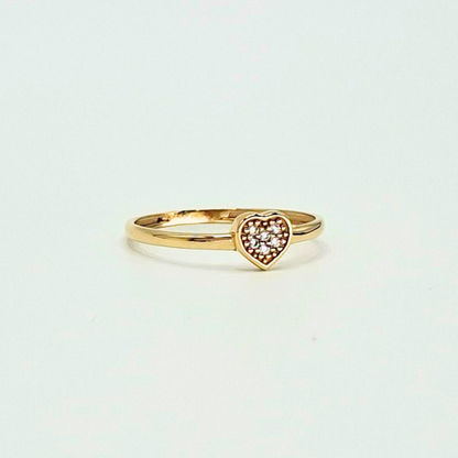 Anillo corazón P y circones, oro 18k