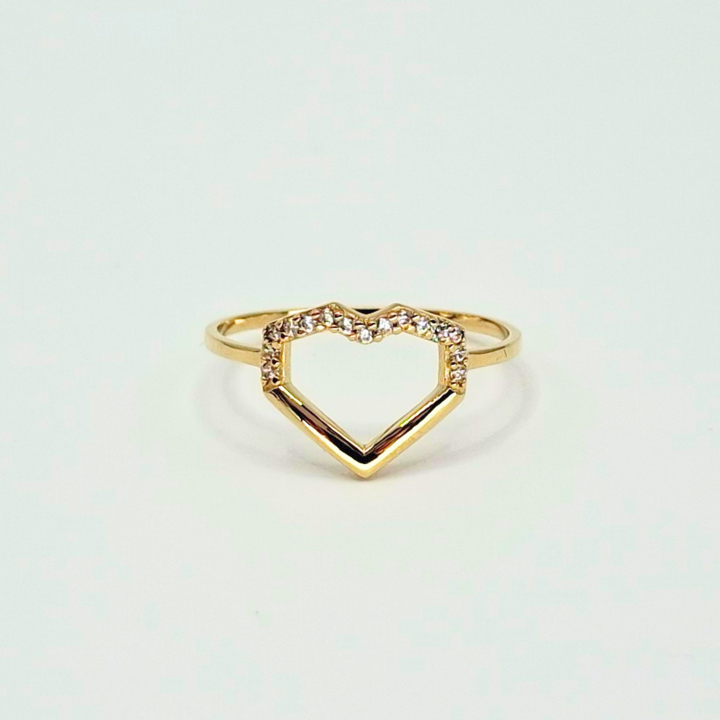 Anillo corazón geométrico con circones, oro 18k