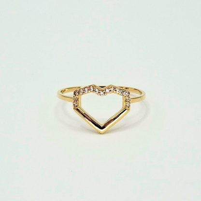 Anillo corazón geométrico con circones, oro 18k