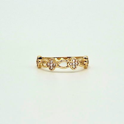 Anillo flores de circones, oro 18k