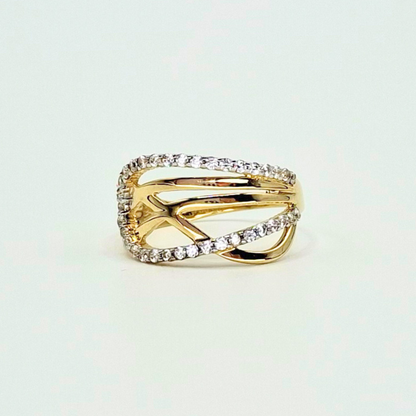 Anillo entrelazado infinito con circones, oro 18k