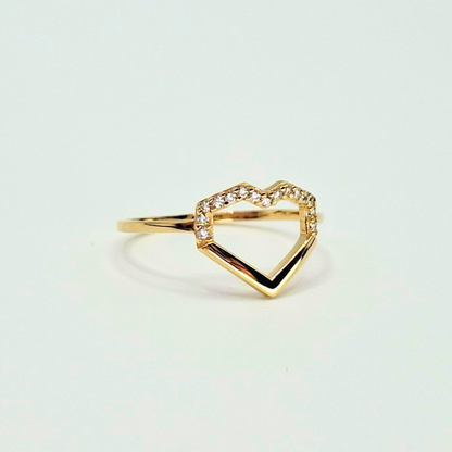 Anillo corazón geométrico con circones, oro 18k