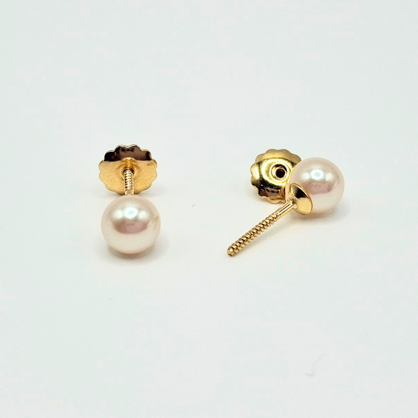 Aros perla, tope rosca de oro18k