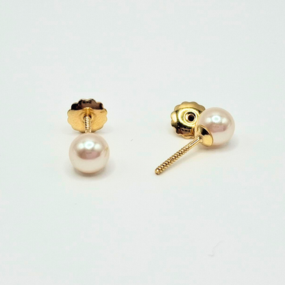 Aros perla, tope rosca de oro18k