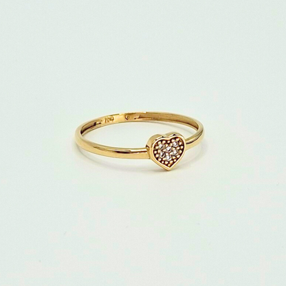 Anillo corazón P y circones, oro 18k