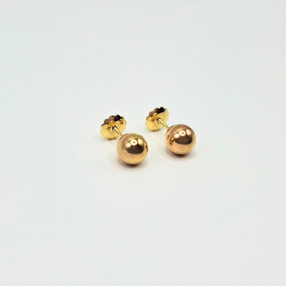 Aros Bolita, tope rosca de oro 18k