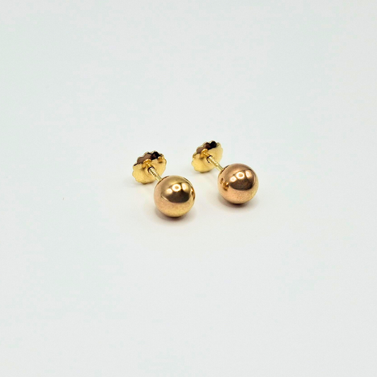 Aros Bolita, tope rosca de oro 18k