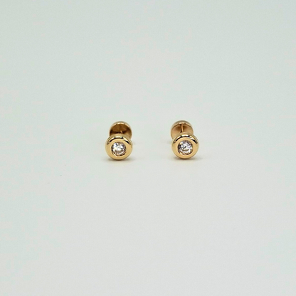 Aros abridores para bebé y niña,  modelo donuts con circón, oro 18k