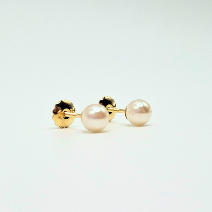 Aros perla, tope rosca de oro18k