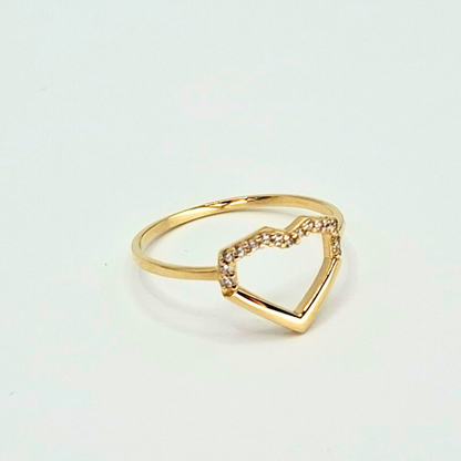 Anillo corazón geométrico con circones, oro 18k