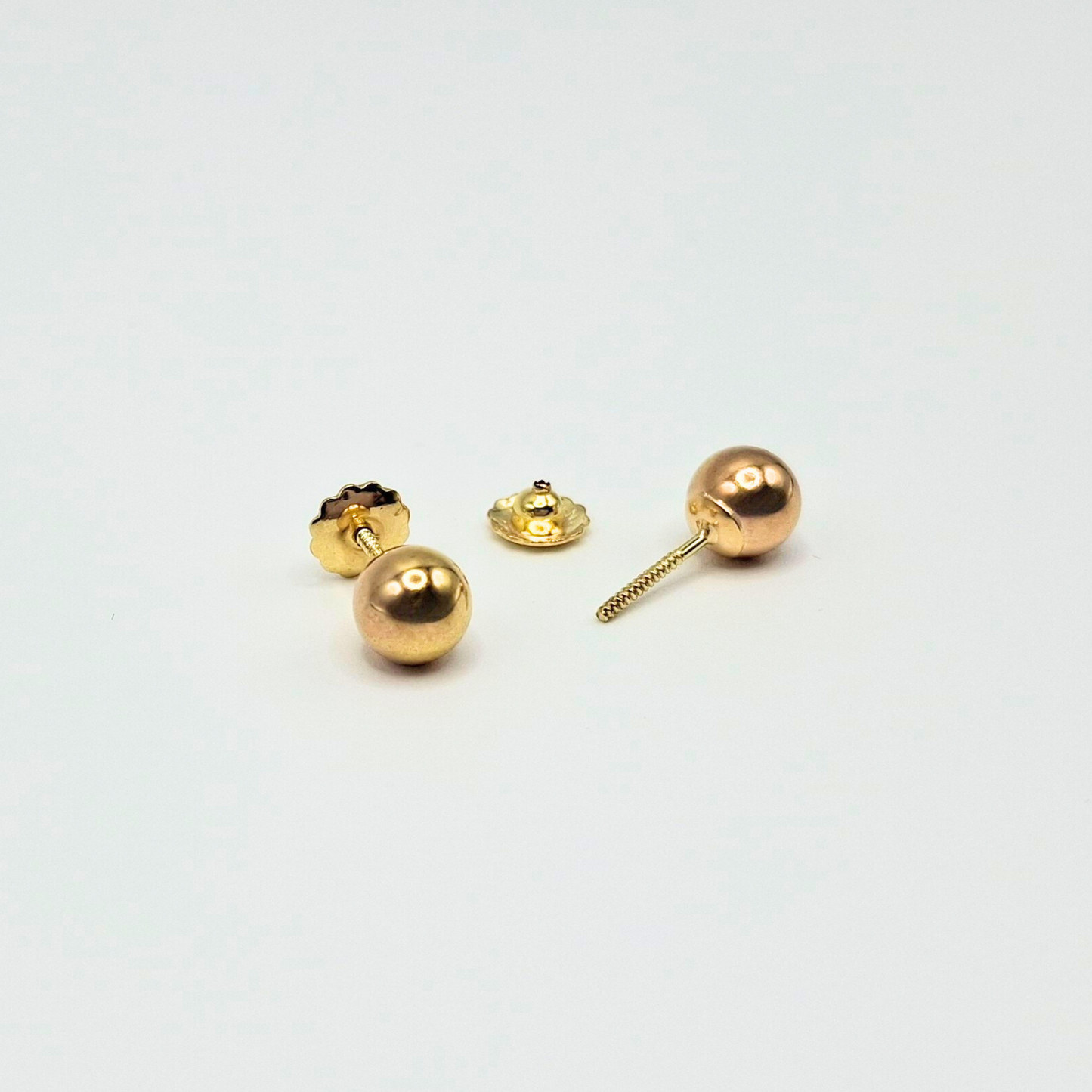 Aros Bolita, tope rosca de oro 18k