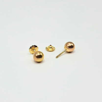 Aros Bolita, tope rosca de oro 18k
