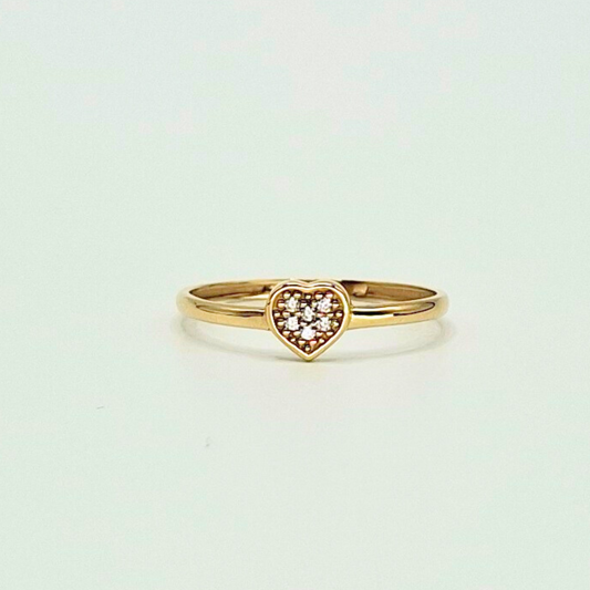 Anillo corazón P y circones, oro 18k