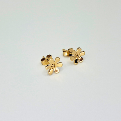 Aros flor, oro italiano 18k con cierre mariposa