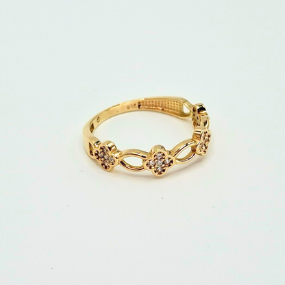 Anillo flores de circones, oro 18k