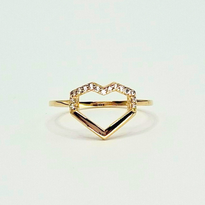 Anillo corazón geométrico con circones, oro 18k