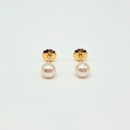 Aros perla, tope rosca de oro18k