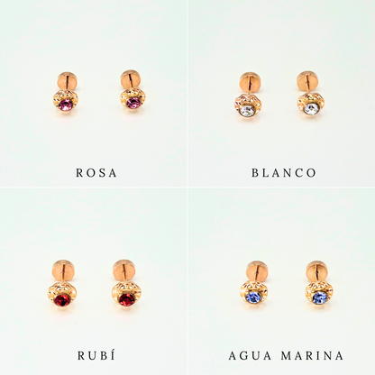 Aros abridores para bebé y niña laminados en oro de 20k modelo piedra de circón M