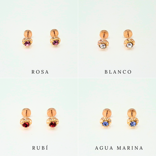 Aros abridores para bebé y niña laminados en oro de 20k modelo piedra de circón M