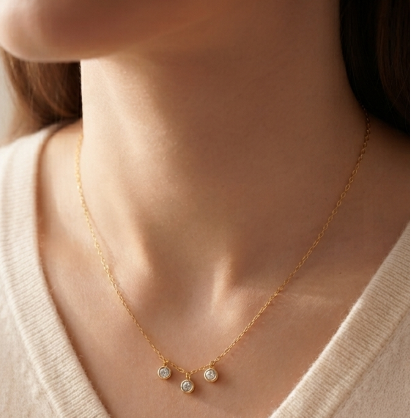 Collar Tres Puntos de Luz Plata 925 dorado