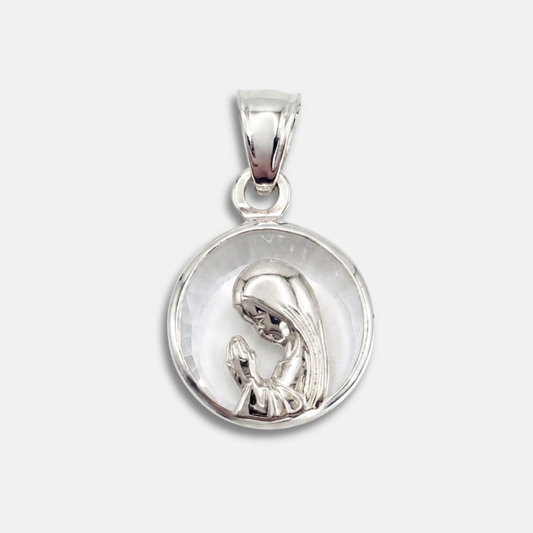 Medalla de Virgen Niña, Cristal y Plata circular