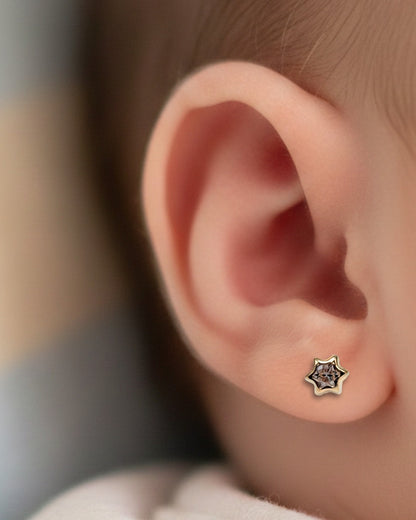 Aros abridores para bebé y niña, modelo estrella, oro 18k
