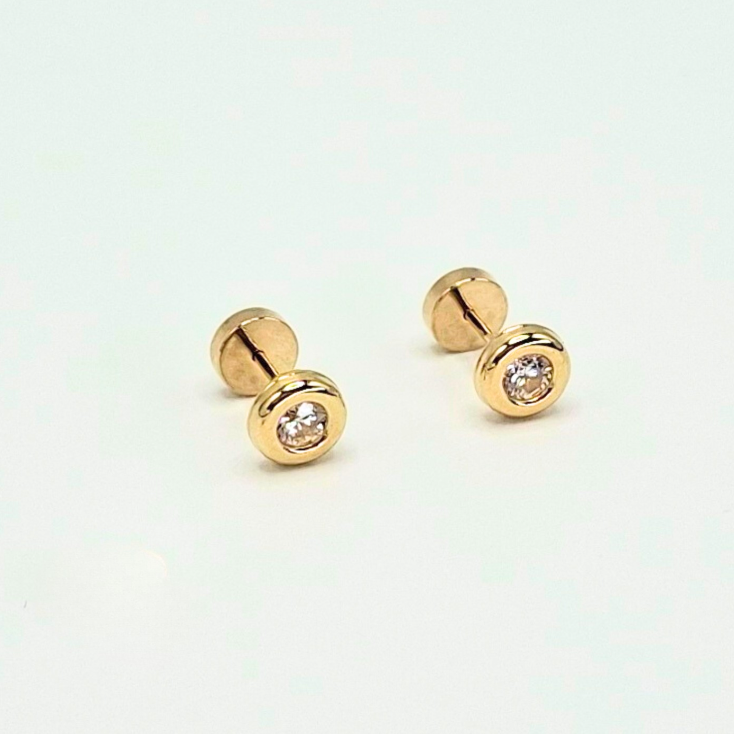 Aros abridores para bebé y niña,  modelo donuts con circón, oro 18k