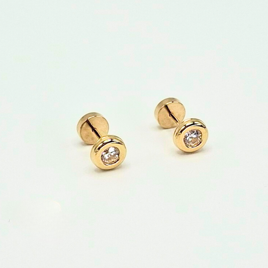 Aros abridores para bebé y niña,  modelo donuts con circón, oro 18k