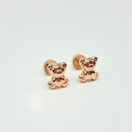 Aros abridores para bebé  y niña de oro laminado de 20k modelo oso